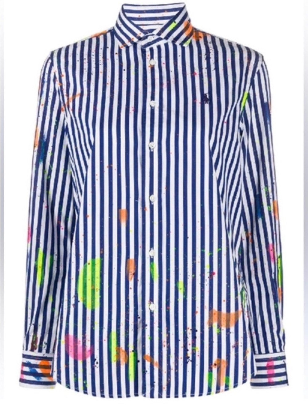 ISO Polo Ralph Lauren Navy & White Striped Paint-Splatter Button Down sz S, 2/4